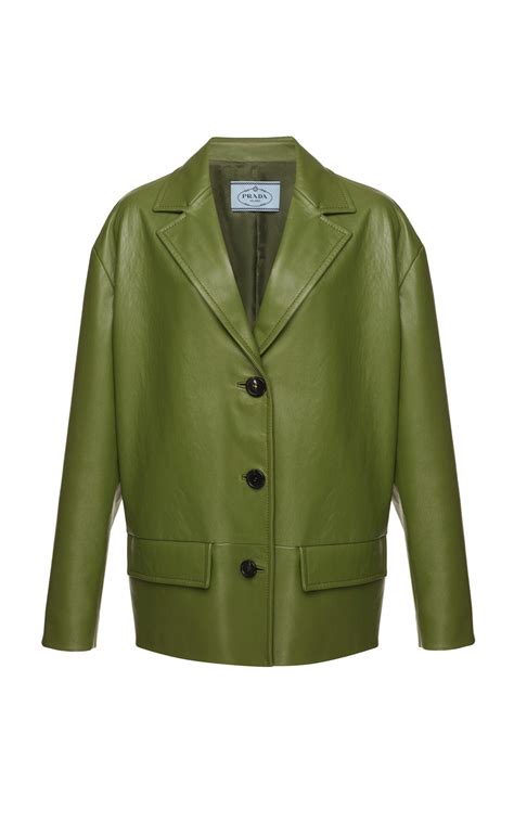 prada green leather coat